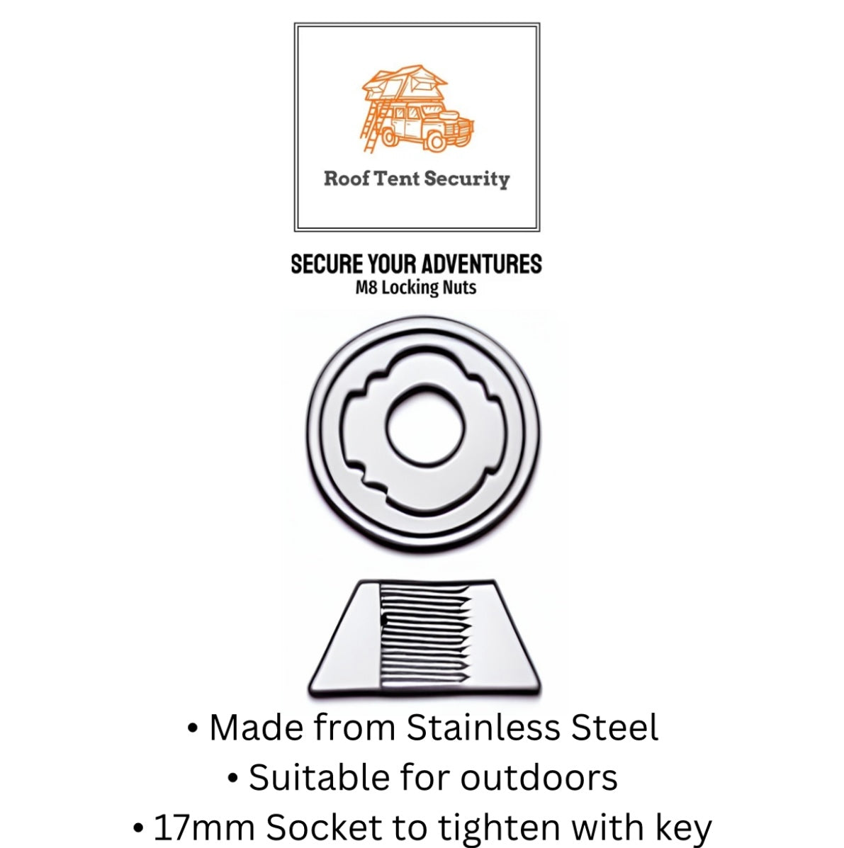 4 x M8 HIGH SECURITY TentBox/Roof
Tent Anti-Theft Locking Nuts
Tamperproof Set