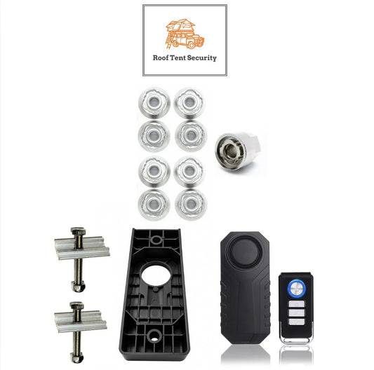 8 x M8 TentBox/Roof Tent- Anti-Theft HIGH Security Nuts Tamperproof Lock Nut Set (8 x High Security Nuts + Alarm + Holder Ultimate Bundle)