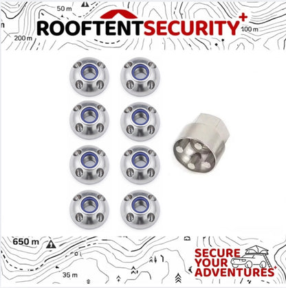 8 x M8 Fits Tentbox Roof Tent Security Locking Nuts and Key Lock